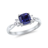 Wedding Ring Cushion Cut Simulated Purple Amethyst Round CZ 925 Sterling Silver RC105849