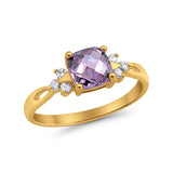 Wedding Ring Cushion Cut Simulated Purple Amethyst Round CZ 925 Sterling Silver RC105849