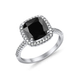 Halo Wedding Ring Cushion Cut Round Simulated Cubic Zirconia 925 Sterling Silver