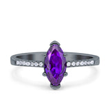 Marquise Solitaire Accent Dazzling Wedding Engagement Ring Round Simulated Cubic Zirconia 925 Sterling Silver