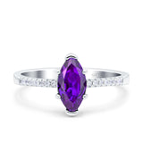 Marquise Solitaire Accent Dazzling Wedding Engagement Ring Round Simulated Cubic Zirconia 925 Sterling Silver