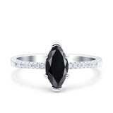Marquise Solitaire Accent Dazzling Wedding Engagement Ring Round Simulated Cubic Zirconia 925 Sterling Silver