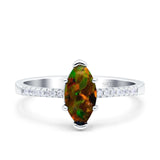 Marquise Solitaire Accent Dazzling Wedding Engagement Ring Round Simulated Cubic Zirconia 925 Sterling Silver