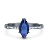 Marquise Solitaire Accent Dazzling Wedding Engagement Ring Round Simulated Cubic Zirconia 925 Sterling Silver