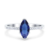 Marquise Solitaire Accent Dazzling Wedding Engagement Ring Round Simulated Cubic Zirconia 925 Sterling Silver