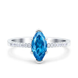 Marquise Solitaire Accent Dazzling Wedding Engagement Ring Round Simulated Cubic Zirconia 925 Sterling Silver