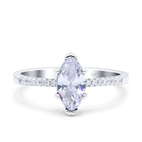 Marquise Solitaire Accent Dazzling Wedding Engagement Ring Round Simulated Cubic Zirconia 925 Sterling Silver