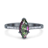 Marquise Solitaire Accent Dazzling Wedding Engagement Ring Round Simulated Cubic Zirconia 925 Sterling Silver