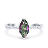 Marquise Solitaire Accent Dazzling Wedding Engagement Ring Round Simulated Cubic Zirconia 925 Sterling Silver