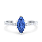 Marquise Solitaire Accent Dazzling Wedding Engagement Ring Round Simulated Cubic Zirconia 925 Sterling Silver