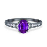 Engagement Ring Oval Simulated Cubic Zirconia Accent 925 Sterling Silver
