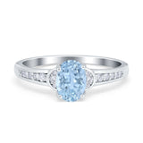 Engagement Ring Oval Simulated Cubic Zirconia Accent 925 Sterling Silver