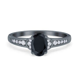 Engagement Ring Oval Simulated Cubic Zirconia Accent 925 Sterling Silver