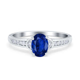 Engagement Ring Oval Simulated Cubic Zirconia Accent 925 Sterling Silver