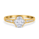 Engagement Ring Oval Simulated Cubic Zirconia Accent 925 Sterling Silver