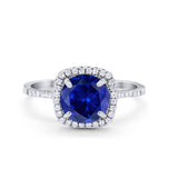 Halo Wedding Engagement Ring Round Simulated Cubic Zirconia 925 Sterling Silver