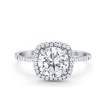 Halo Wedding Engagement Ring Round Simulated Cubic Zirconia 925 Sterling Silver