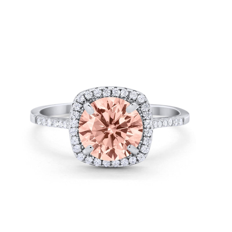 Halo Wedding Engagement Ring Round Simulated Cubic Zirconia 925 Sterling Silver