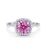 Halo Wedding Engagement Ring Round Simulated Cubic Zirconia 925 Sterling Silver