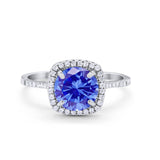 Halo Wedding Engagement Ring Round Simulated Cubic Zirconia 925 Sterling Silver