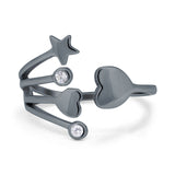 Heart and Star Ring Round Simulated Cubic Zirconia 925 Sterling Silver