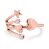 Heart and Star Ring Round Simulated Cubic Zirconia 925 Sterling Silver