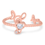 Music Note and Butterfly Ring Round Simulated Cubic Zirconia 925 Sterling Silver