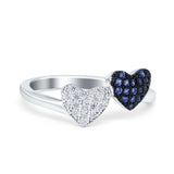 Two Heart Eternity Stackable Wedding Ring Round Simulated Cubic Zirconia & Blue Sapphire CZ 925 Sterling Silver