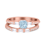 Princess Cut Baguette CZ Bridal Ring Set 925 Sterling Silver