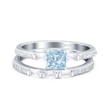 Princess Cut Baguette CZ Bridal Ring Set 925 Sterling Silver