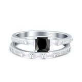 Princess Cut Baguette CZ Bridal Ring Set 925 Sterling Silver