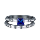 Princess Cut Baguette CZ Bridal Ring Set 925 Sterling Silver