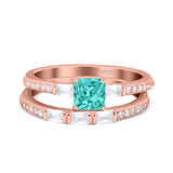 Princess Cut Bridal Ring Set with Cubic Zirconia  & Sterling Silver