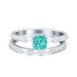 Princess Cut Bridal Ring Set with Cubic Zirconia  & Sterling Silver