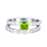 Princess Cut Bridal Ring Set with Cubic Zirconia  & Sterling Silver