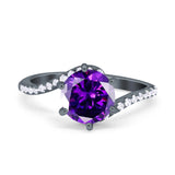 Art Deco Wedding Bridal Engagement Ring Round Simulated Cubic Zirconia 925 Sterling Silver