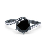 Art Deco Wedding Bridal Engagement Ring Round Simulated Cubic Zirconia 925 Sterling Silver