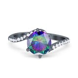 Art Deco Wedding Bridal Engagement Ring Round Simulated Cubic Zirconia 925 Sterling Silver