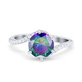 Art Deco Wedding Bridal Engagement Ring Round Simulated Cubic Zirconia 925 Sterling Silver