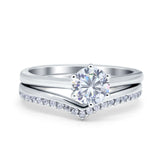 Wedding Engagement Band Piece Ring Round Simulated CZ 925 Sterling Silver