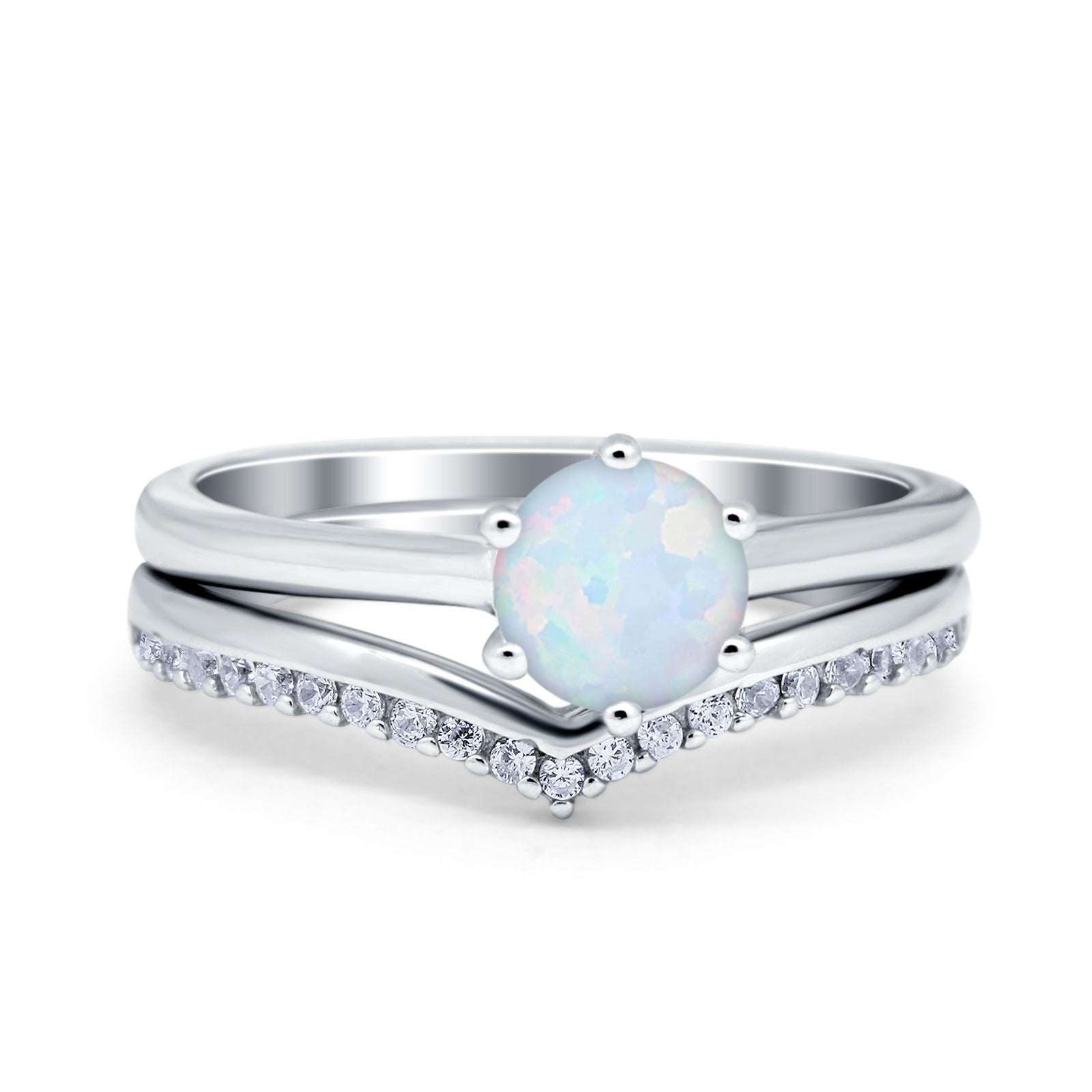 Wedding Engagement Band Piece Ring Round Simulated CZ 925 Sterling Silver