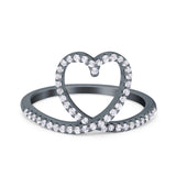 Heart Eternity Stackable Wedding Band Ring Round Simulated Cubic Zirconia 925 Sterling Silver