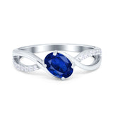 Oval Engagement Ring Simulated Cubic Zirconia 925 Sterling Silver