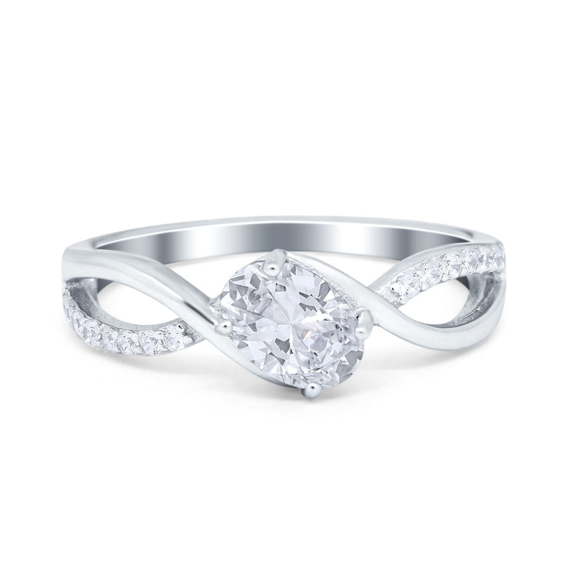 Oval Engagement Ring Simulated Cubic Zirconia 925 Sterling Silver
