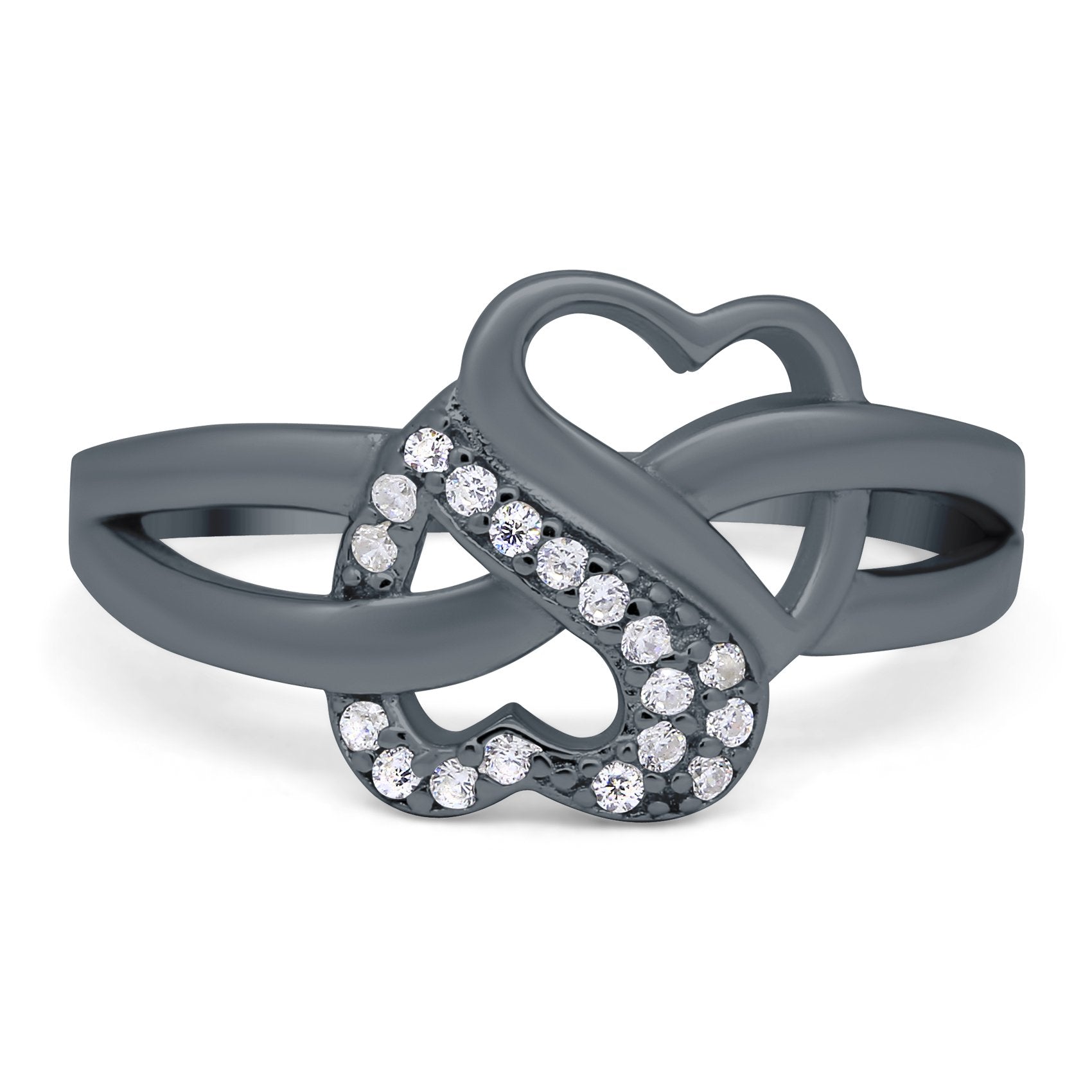 Infinity Double Heart Promise Ring Round Simulated Cubic