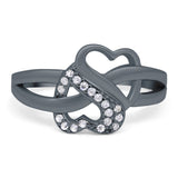 Infinity Double Heart Promise Ring Round Simulated Cubic Zirconia 925 Sterling Silver