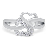 Infinity Double Heart Promise Ring Round Simulated Cubic Zirconia 925 Sterling Silver