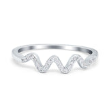 New Wave Band Ring Round Eternity Simulated Cubic Zirconia 925 Sterling Silver