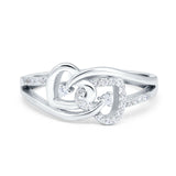 Double Heart Promise Ring Split Shank Round Simulated Cubic Zirconia 925 Sterling Silver