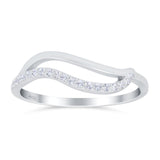 Wave Ring Half Eternity Round Simulated Cubic Zirconia 925 Sterling Silver (7mm)